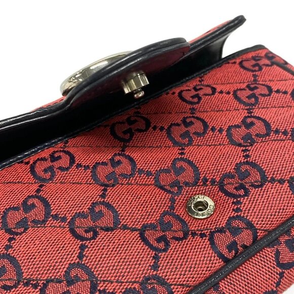Auth GUCCI GG Marmont 661332 Red Dark Navy Jacquard Leather Shoulder Bag - Picture 11 of 15